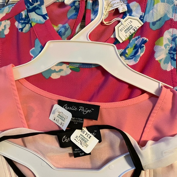 NWT women’s Charlie Paige Pink , White and Pink Floral Blouses Set - Picture 2 of 9